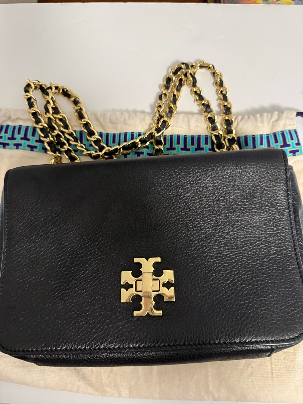 Tory Burch Black Leather Chain Shoulder Bag with Dustbag